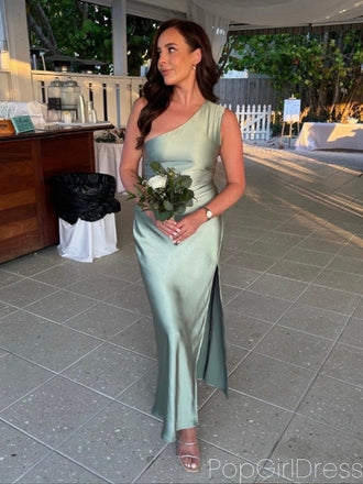 Soft One-shoulder Sleeveless Mermaid Satin Long Prom Dresses For Party, PG568