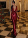 Sexy V-neck Sleeveless Mermaid Satin Long Prom Dresses For Party, PG628