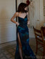 Sexy Spaghetti Strap Sleeveless Mermaid Satin Long Prom Dresses For Party, PG604