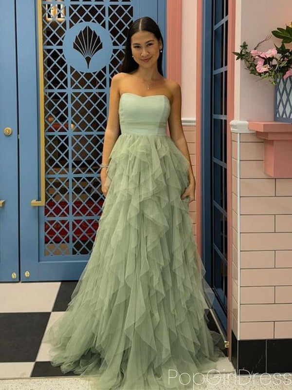 Cute Sweetheart Sleeveless A-line Tulle Long Prom Dresses For Party, PG686