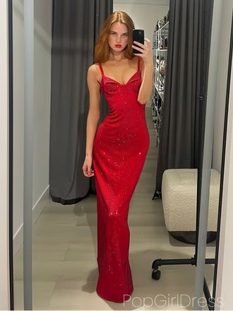 Sexy Spaghetti Strap Sleeveless Mermaid Satin Long Prom Dresses For Party, PG929