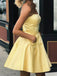 Casual Sweetheart Sleeveless Short Yellow A-line Homecoming Dresses, PGH25