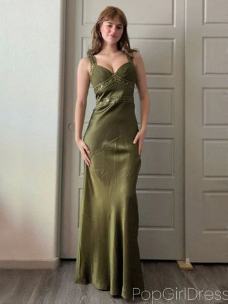 Soft Spaghetti Strap Sleeveless Mermaid Satin Long Prom Dresses For Party, PG588