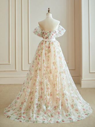 Elegant Off-shoulder A-line Prom Dresses For Wedding Party, PG40