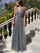 Sexy V-neck Sleeveless A-line Satin Long Prom Dresses For Party, PG720