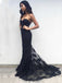 Sexy Sweetheart Sleeveless Mermaid Lace Tulle Black Long Prom Dresses For Party, PG366