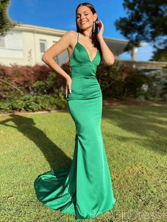 Sexy Spaghetti Strap Sleeveless Mermaid Satin Long Prom Dresses For Party, PG967