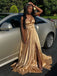 Sexy Spaghetti Strap Sleeveless A-line Satin Long Prom Dresses For Party, PG484