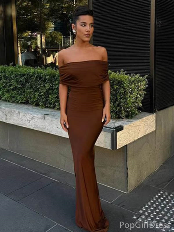 Sexy Off-shoulder Sleeveless Mermaid Satin Long Prom Dresses For Party, PG374