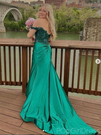 Elegant Off-shoulder Sleeveless Mermaid Satin Long Prom Dresses For Party, PG544