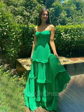 Simple Spaghetti Strap Sleeveless A-line Long Prom Dresses For Party, PG500