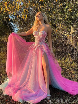 Elegant Sweetheart Sleeveless A-line Tulle Long Prom Dresses For Party, PG572