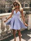 Simple V-neck Sleeveless A-line Satin Short Homecoming Dresses For Party, PGH374