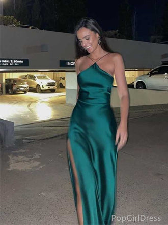 Soft Halter Sleeveless Mermaid Satin Long Prom Dresses For Party, PG426