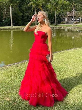 Formal Gown Sweetheart Sleeveless A-line Tulle Ruffles Long Prom Dresses For Party, PG478