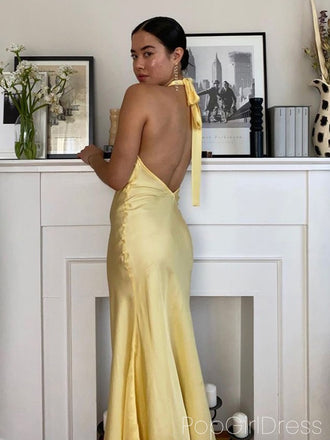 Sexy Halter Sleeveless Mermaid Satin Long Prom Dresses For Party, PG851