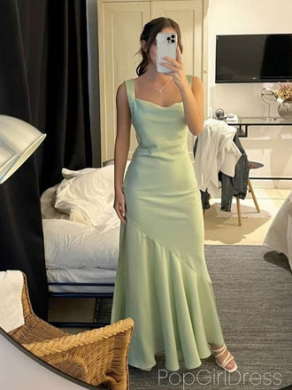 Soft Spaghetti Strap Sleeveless Mermaid Satin Long Prom Dresses For Party, PG1027