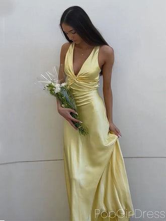 Sexy V-neck Sleeveless Mermaid Satin Long Prom Dresses For Party, PG859