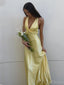 Sexy V-neck Sleeveless Mermaid Satin Long Prom Dresses For Party, PG859
