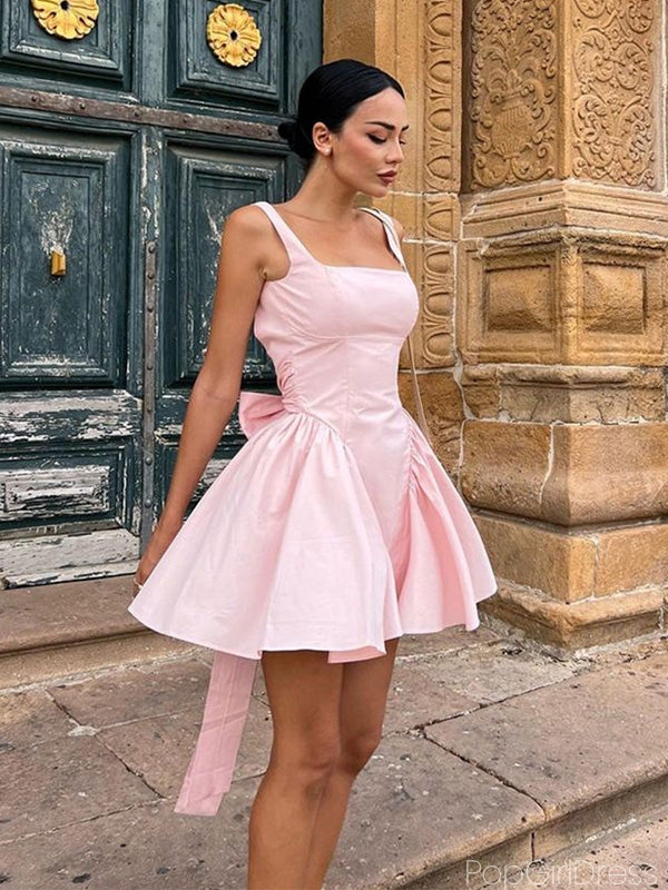 Elegant Square Sleeveless Short A-line Pink Homecoming Dresses For Party, PGH122