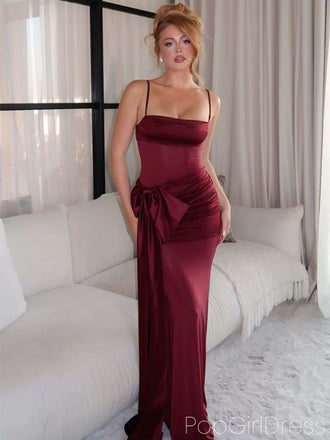 Sexy Spaghetti Strap Sleeveless Mermaid Satin Long Prom Dresses For Party, PG845