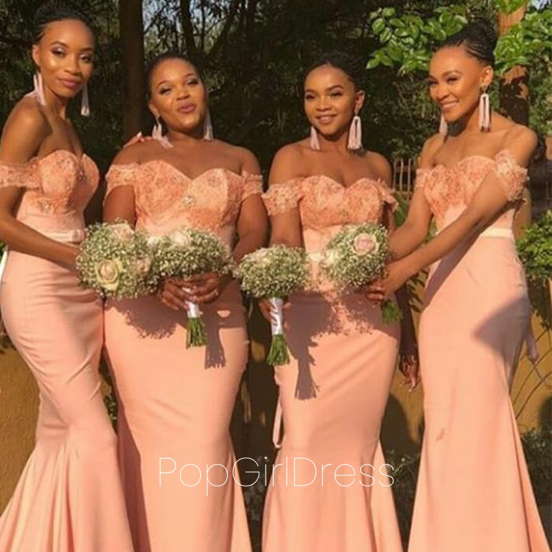 Sexy Off-shoulder Sleeveless Mermaid Satin Bridesmaid Dresses For Wedd – PopGirldress