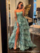 Elegant Sweetheart Sleeveless A-line Tulle Ruffles Long Prom Dresses With Slit For Party, PG434