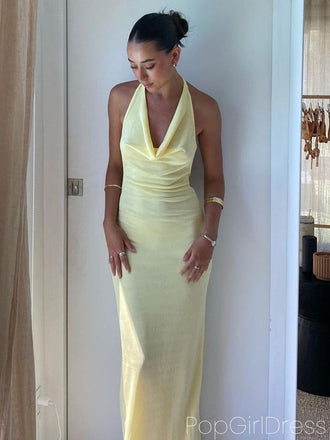 Soft V-neck Sleeveless Mermaid Satin Long Prom Dresses For Party, PG901