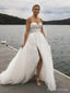 Formal Spaghetti Strap Sleeveless A-line White Long Lace Wedding Dresses With Trailing, PGW19