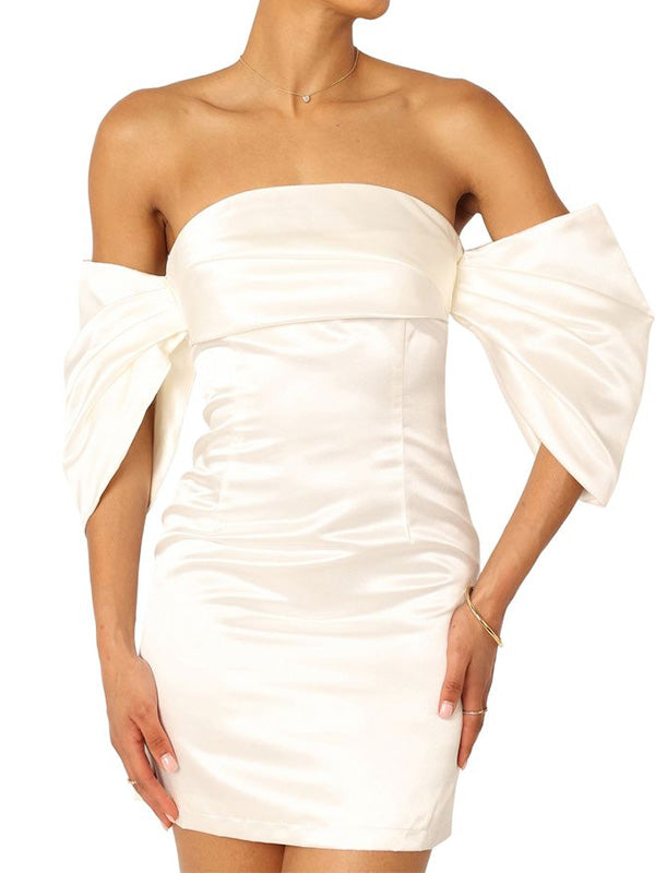 Simple Off-shoulder Sleeveless Short Mermaid White Homecoming Dresses For Party, PGH111