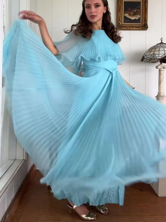 Soft Halter Half Sleeve A-line Chiffon Long Prom Dresses For Party, PG884