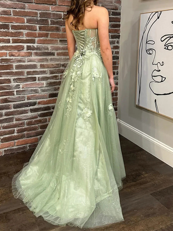 Sexy Sweetheart Sleeveless A-line Long Prom Dresses With Front Slit For Party, PG179