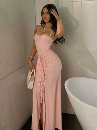 Cute Spaghetti Strap Sleeveless Mermaid Jersey Long Prom Dresses For Party, PG557