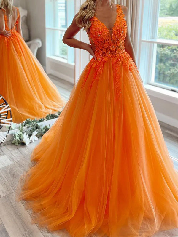 Gorgeous V-neck Sleeveless A-line Long Prom Dresses With Trailing For Party, PG199