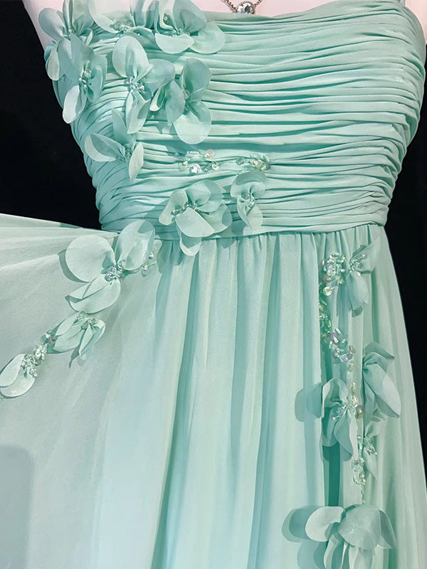 Simple Spaghetti Strap Sleeveless A-line Chiffon Long Prom Dresses For Party, PG279
