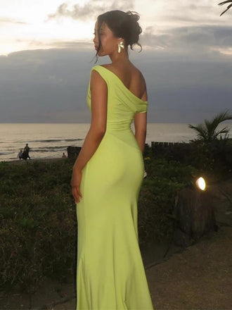 Sexy Off-shoulder Sleeveless Mermaid Satin Long Prom Dresses For Party, PG918