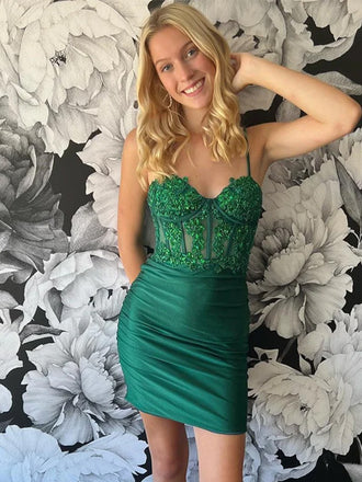 Sexy Spaghetti Strap Sleeveless Short Lace Mermaid Homecoming Dresses For Party, PGH183