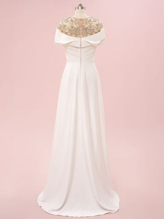 Elegant Off-shoulder Sleeveless A-line Satin White Long Prom Dresses For Party, PG219