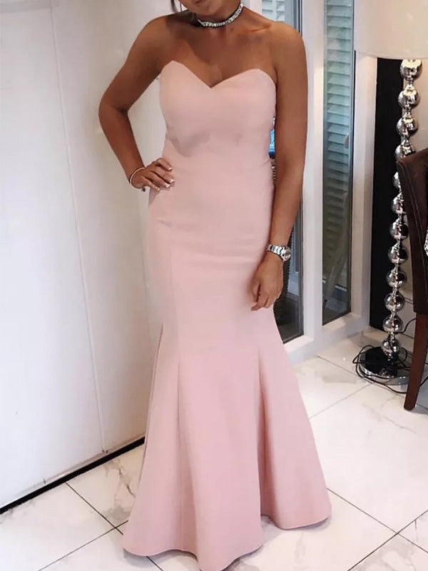 Simple Sweetheart Sleeveless Mermaid Satin Long Prom Dresses For Party, PG467