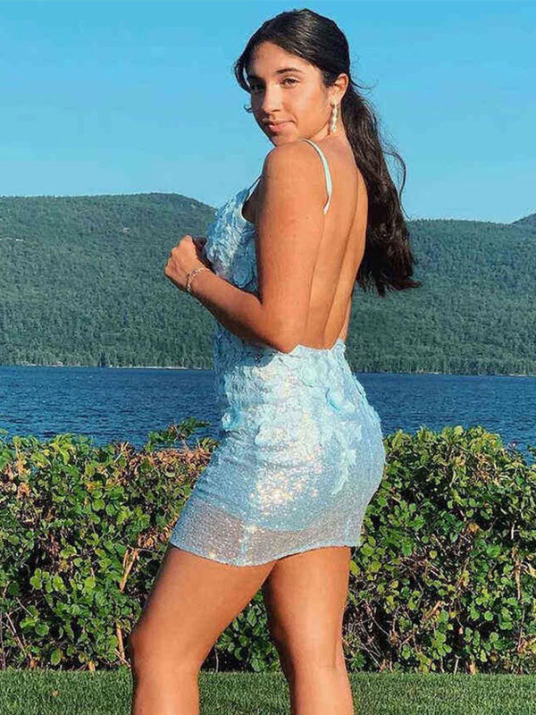 Sexy Spaghetti Strap Sleeveless Short Mermaid Lace Homecoming Dresses For Party, PGH291