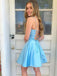 Simple Spaghetti Strap Sleeveless Short A-line Satin Homecoming Dresses For Party, PGH147