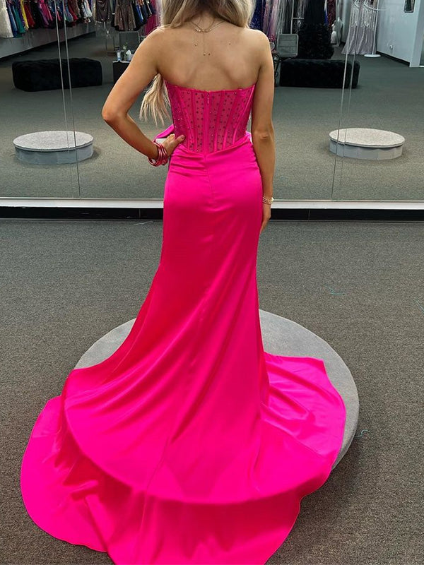 Sexy Sweetheart V-neck Mermaid Sleeveless With Side Slit Long Prom Dresses For Party, PG88