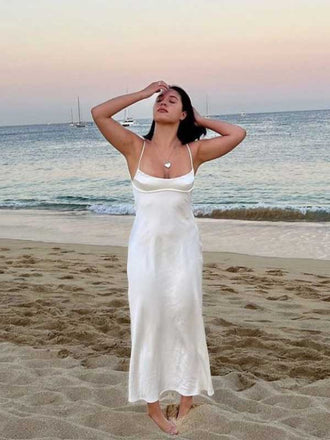 Soft Spaghetti Strap Sleeveless A-line Satin Long Prom Dresses For Party, PG403