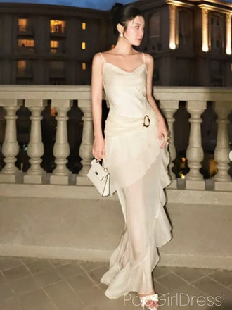 Soft Spaghetti Strap Sleeveless Mermaid Chifffon Long Prom Dresses For Party, PG1018