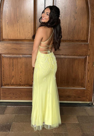 Elegant Spaghetti Strap Sleeveless Mermaid Lace Long Prom Dresses For Party, PG625