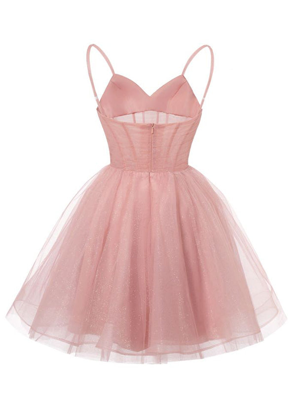 Sexy Spaghetti Strap Sleeveless Short A-line Tulle Homecoming Dresses For Party, PGH219