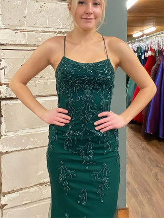 Sexy Spaghetti Strap Sleeveless Mermaid Lace Long Prom Dresses For Party, PG267