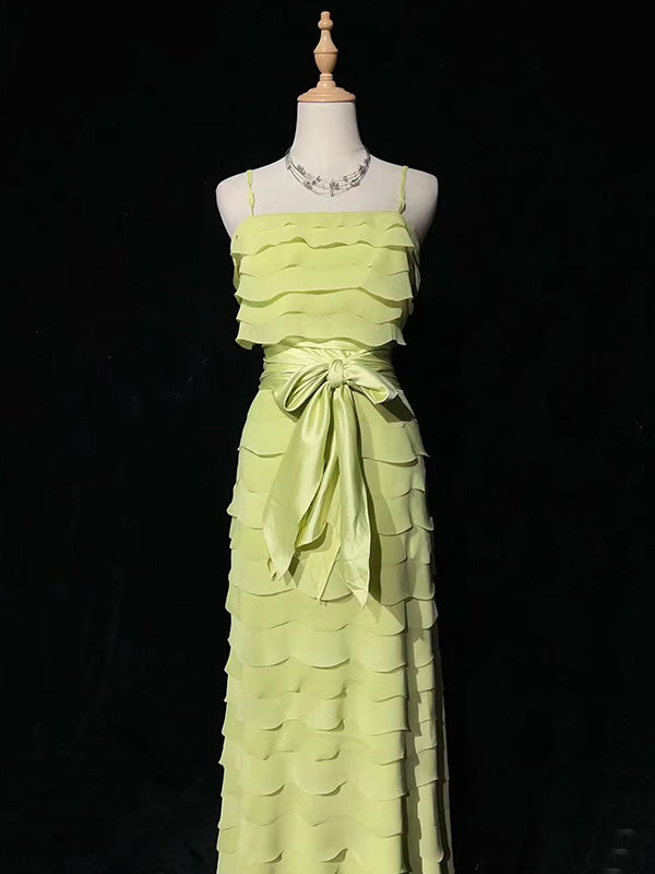 Simple Spaghetti Strap Sleeveless A-line Satin Long Prom Dresses For Party, PG299