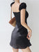 Sexy Sweetheart Cap Sleeve Mermaid Satin Short Black Homecoming Dresses For Party, PGH407