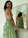 Gorgeous Spaghetti Strap V-neck Sleeveless A-line Long Prom Dresses With Slit For Party, PG207